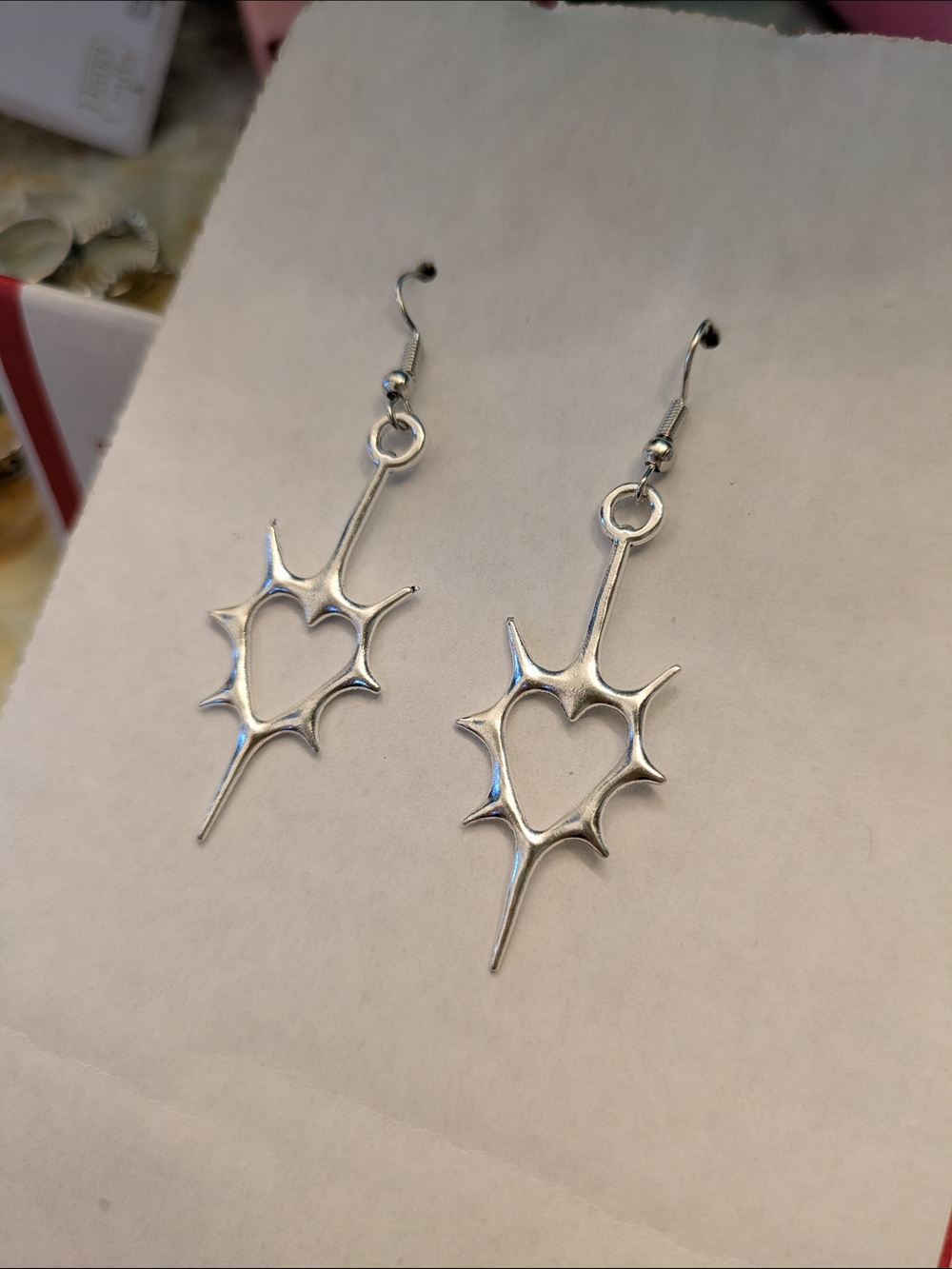 Silver Heart Spike Dangle Earrings Punk Rock Alt Culture Grunge Goth Metal